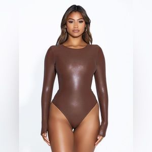 Brown Faux-Leather Naked Wardrobe Drip Collection Bodysuit